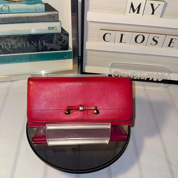 PRADA Long Wallet Ribbon Leather Hook Pink GUC - Picture 1 of 17
